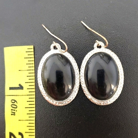 Vintage Black and Silver Drop Earrings Fish Hook 1 1/4" - Picture 2 of 5